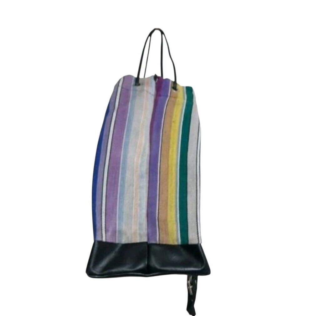 Vintage Serape Mexican Blanket Drawstring Shoulder Strap Bucket Bag